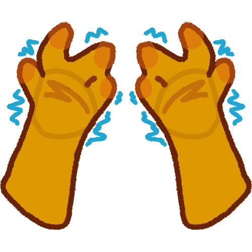 a pair of yellow hands stoping at the forearm, palms facing up. blue shaky lines are surrounding the hands to show motion